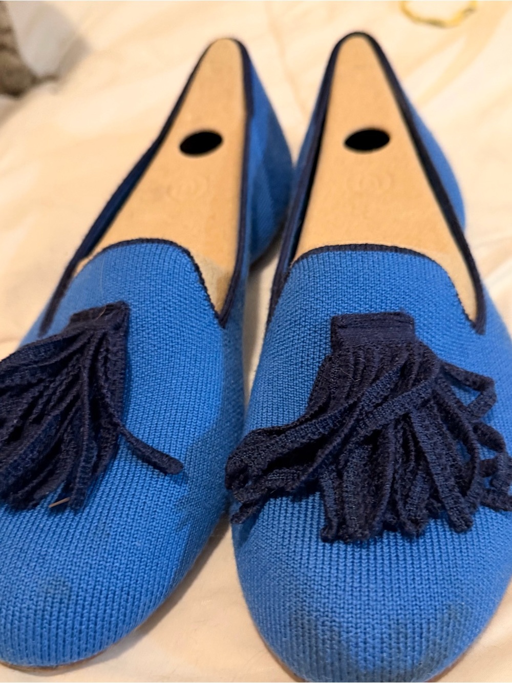 Rothy's Blue Knit Tassel Flats
